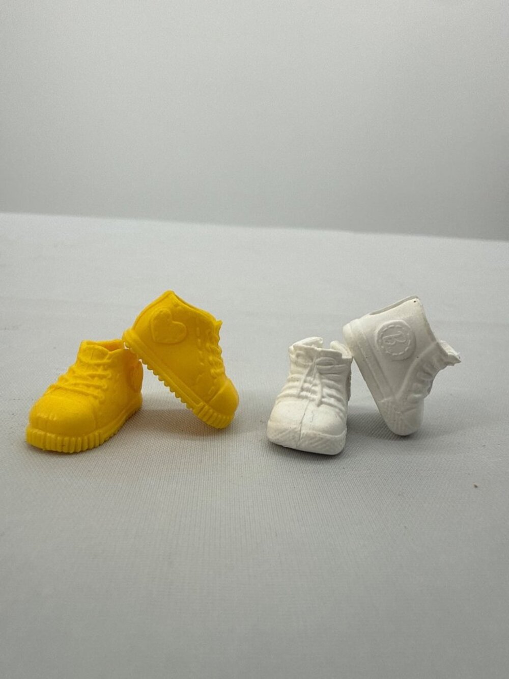 Vintage Barbie Sibling White B Logo & Yellow Heart High Top Sneaker Doll Shoes L